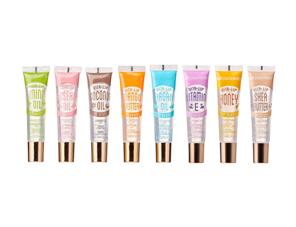 Ruby Kisses Broadway Vita-Lip Clear Lip Gloss (8 Pack), Ultra-Hydrating & Soothing Formula with Vitamins, High-Shine Non-Sticky Finish Lip Balm with Mint, Rosehip, Coconut, Mango, Argan, Honey, Shea